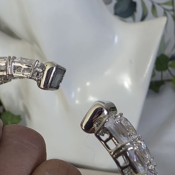 Quality Triple Row Cubic Zirconia Crystal Statement Bangle Bracelet - Picture 9 of 13